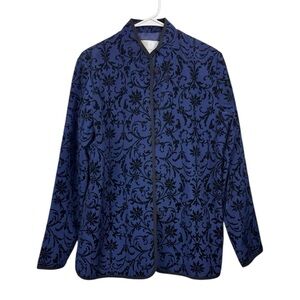 Susan Graver Size Medium Asian Style Blue Black Floral Velvet Accent Jacket